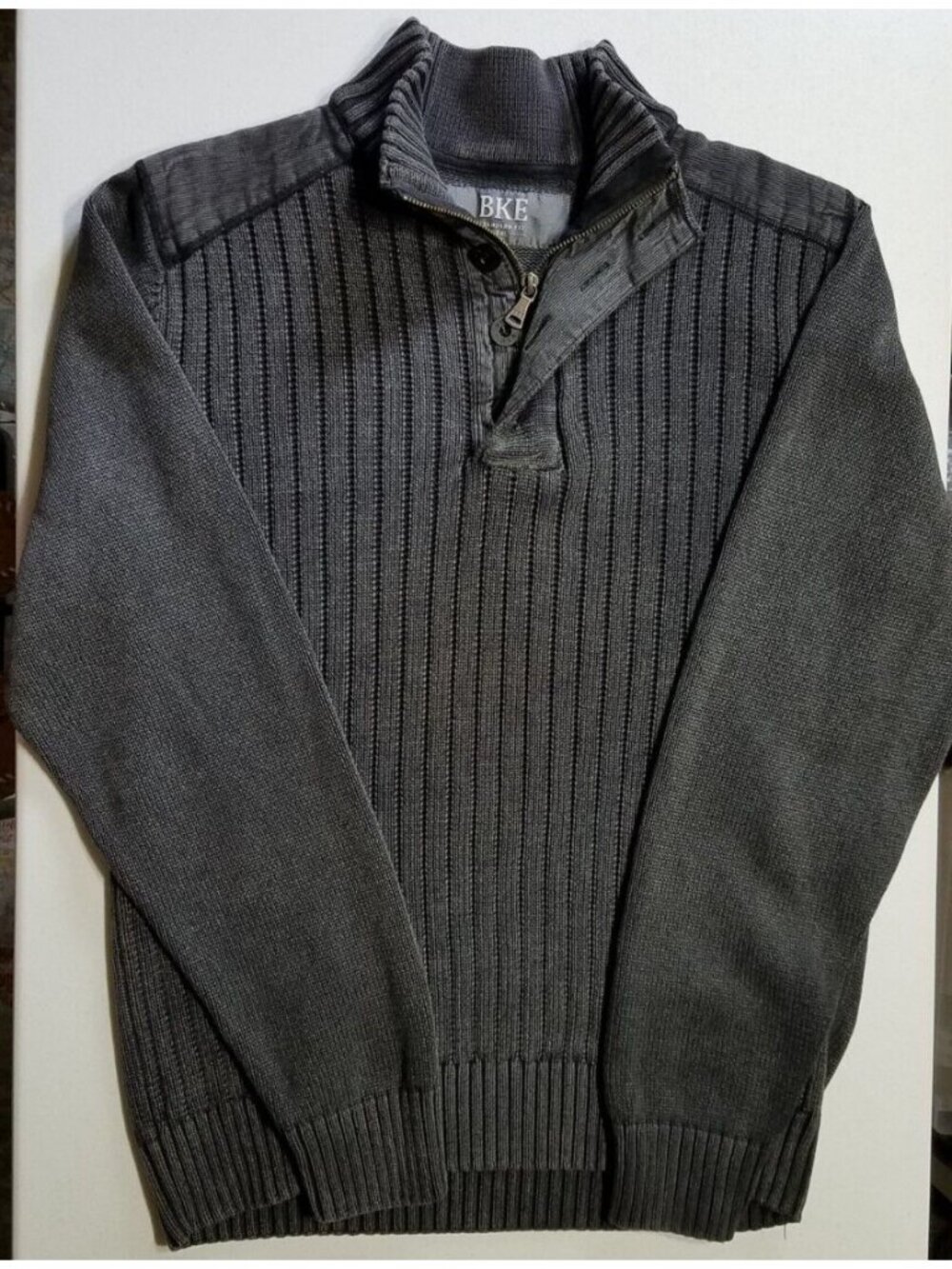 BKE Long Sleeve Mock Neck 1/4 Zip Button Sweater Ribbed Gray Outdoor Women's XXL